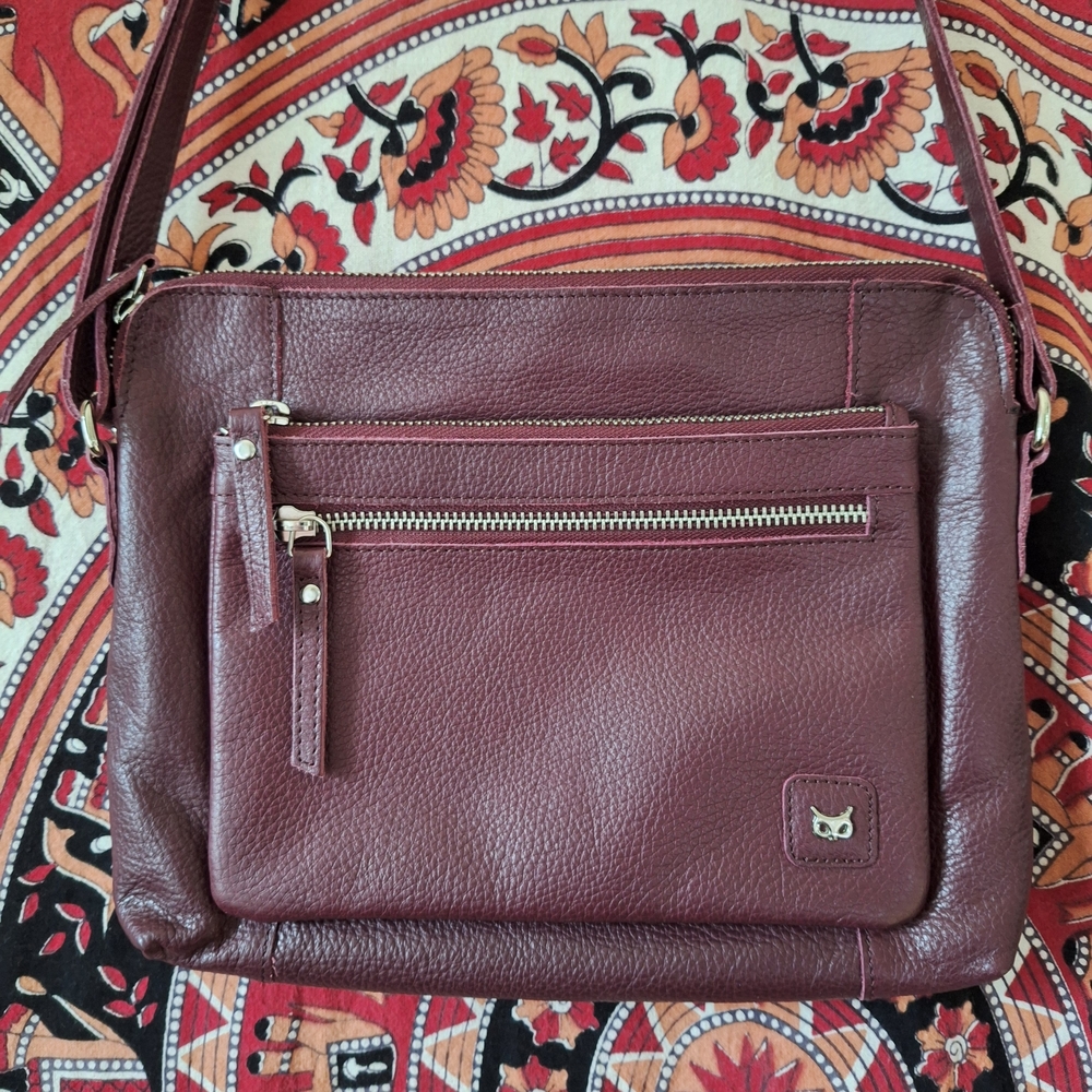 Wise Owl Burgundy Genuine Leather EDC Everyday Carry Crossbody Bag